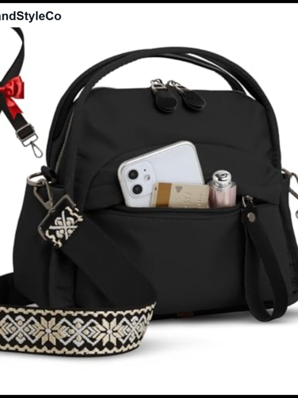 Nylon Crossbody Bag Top Handle 2 Adjustable Straps Lightweight
